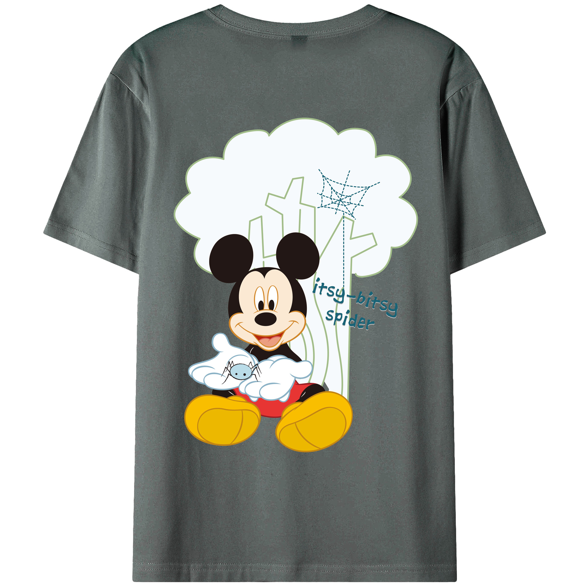 ミッキーマウス Mickey Mouse 綿100％ メンズ半袖Tシャツ（バックプリント） 通気性